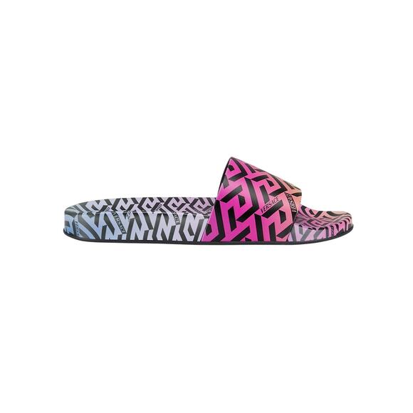 Versace La Greca Pink Polyurethane Print Pool Slides Size 8 US / 38 EU - Picture 1 of 5